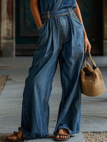 Anna - Lässiger Vintage-Jeansoverall mit Tasche und Gummizug im Bund